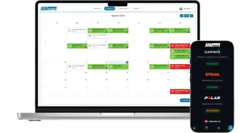 La app conectada a Garmin y Strava importando la actividad